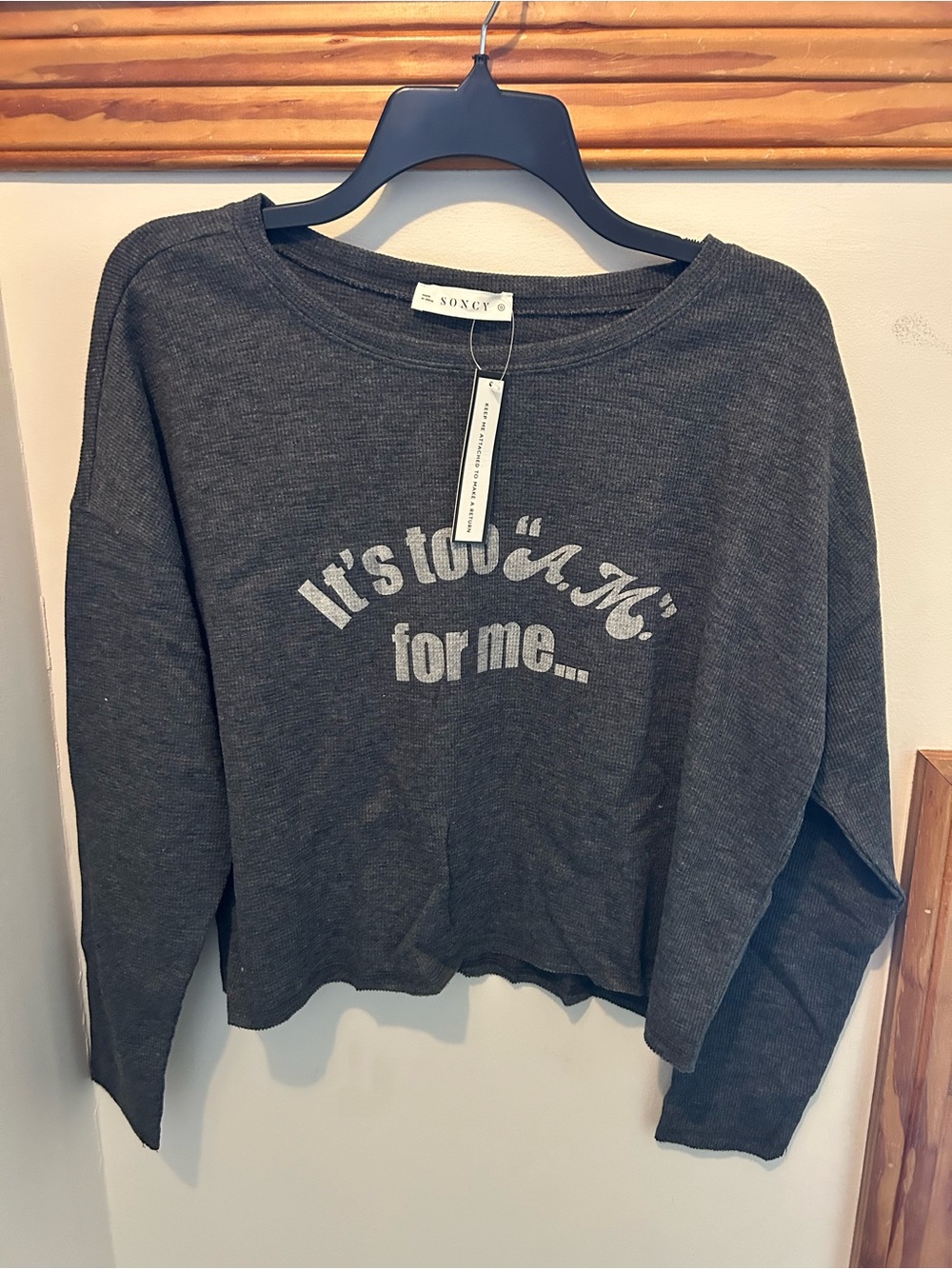 Soncy Charcoal Graphic Cropped Crewneck Sweater - Charcoal